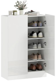HOMCOM Sapateira de 2 Portas com Fecho Suave Sapateira para Entrada com Prateleiras Ajustáveis Orifícios de Ventilação para 20 Pares de Sapatos 72x34,5x103 cm Branco Brilhante