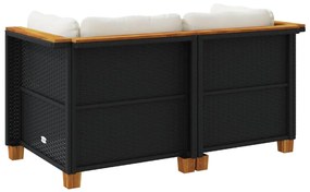 Sofás de canto p/ jardim c/ almofadões 2 pcs vime PE preto