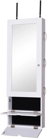 HOMCOM Espelho com Móvel de Bijuterias de Parede ou Porta Armário Porta Jóias com Altura Ajustável 2 Prateleiras Fechadas com Portas e Organizador de Jóias 35,5x9,5x102cm Branco