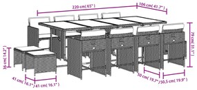 13 pcs conjunto de jantar p/ jardim com almofadões vime PE bege