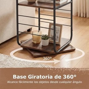 Estante giratória de 4 níveis Torre 360° com estrutura metálica 40 x 40 x 115 cm economiza espaço de canto para escritório, casa, sala, Preto+Castanho