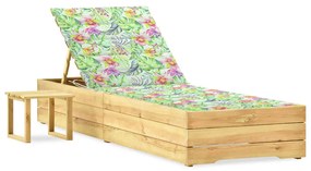 vidaXL Espreguiçadeira de jardim com mesa e almofadão pinho impregnado