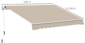 Toldo Manual 395x245 cm Toldo de Varanda Pátio com Manivela de Alumínio e Tecido de Poliéster 280 g/m² Bege