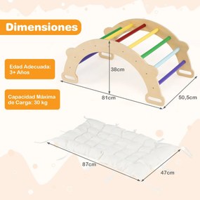 Arco de escalada infantil com almofada Escada Montessori 3 em 1 para trepar para crianças Ginásio de escalada multicolorido