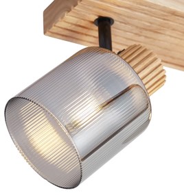 Foco moderno madeira com vidro fumê 2-luzes giratório e inclinável - Gracy Moderno