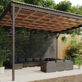 vidaXL 12 pcs conjunto lounge de jardim c/ almofadões vime PE cinzento