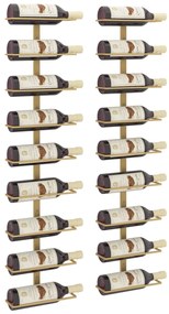 Garrafeira de parede para 9 garrafas 2 pcs ferro dourado