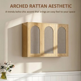 Armário de parede para casa de banho de estilo boémio 88,5 (L) x 30 (P) x 60 (A) cm com 3 portas com efeito de vime e fecho suave e prateleira ajustáv