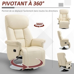 Poltrona de relaxamento reclinável e giratória com apoio para os pés ajustável, até 150 kg, para sala de estar, quarto, home cinema, cor creme