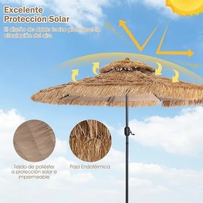 Guarda-sol havaiano de 2,47 m em palha PE dobrável com teto duplo SEM BASE Natural
