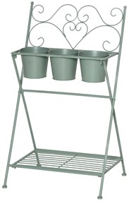 Outsunny Suporte de Metal para Plantas Dobrável com 3 Vasos Incluidos e Prateleira Inferior Suporte para Vasos de Flores Decorativo para Interior e Exterior 47x37x78,5cm Verde