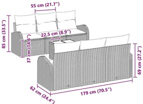 Conjunto de Sofá de Jardim de 7 peças com Almofadas Preto Vime PE
