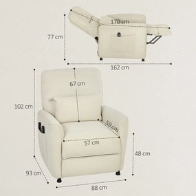 Poltrona Relax com Aquecimento Lombar e Massagem por Vibração Poltrona Reclinável com Função de Memória 88x93x102 cm Creme