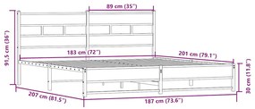 Estrutura de cama sem colchão 180x200cm metal carvalho sonoma