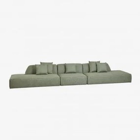 Sofá Modular Cardea De 3 Peças Com Chaise Dupla Estofada Bouclé Verde Sálvia - Sklum