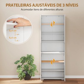 Armário de Cozinha Móvel Auxiliar de Cozinha com 4 Portas Compartimento Aberto Prateleiras Ajustáveis 68x34x180 cm Branco Brilhante