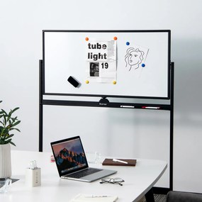 Quadro branco magnético de dupla face móvel Quadro de apagar a seco ajustável com 6 marcadores Apagador para escritório Escola 120 x 60 cm Preto