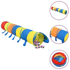 3107762 vidaXL Túnel de brincar infantil + 250 bolas 245 cm poliéster multicor