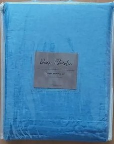 160x200 cm -  Jogo de lençóis 100% linho lavado azul oceano