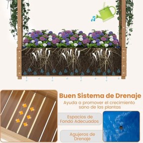 Floreira elevada com treliça 110 x 40 x 124 cm de madeira maciça com teto suspenso 2 treliças laterais Vaso inferior natural