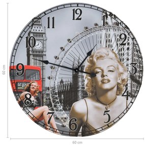 Relógio de parede vintage Marilyn Monroe 60 cm