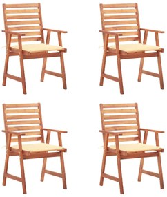 Cadeiras de jantar p/ jardim 4 pcs c/ almofadões acácia maciça