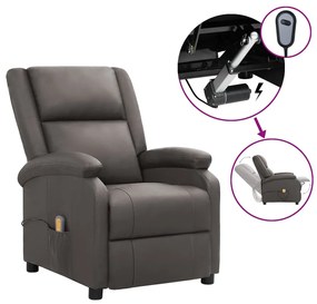 vidaXL Poltrona de massagens elétrica couro genuíno cinzento