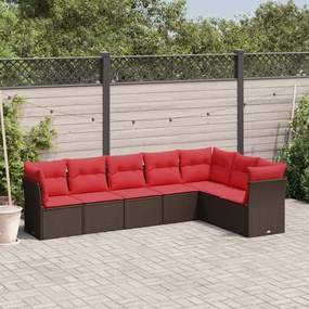 vidaXL 7 pcs conjunto de sofás jardim c/ almofadões vime PE castanho