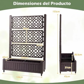 Floreira de jardim elevada com treliça 80 x 40 x 140 cm, vasos móveis, drenagem, rodas bloqueáveis para vegetais e plantas, interior e exterior Castan