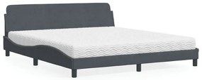 vidaXL Cama com colchão 180x200 cm veludo cinzento-escuro