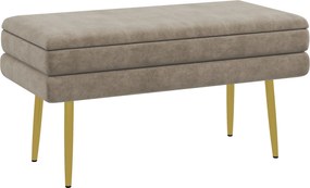 HOMCOM Banco Pé de Cama 30L Banco com Armazenamento para Dormitório Estofado em Veludo 79,5x37,5x43 cm Bege | Aosom Portugal
