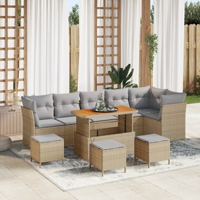 Conjunto de Sofá de Jardim de 10 Peças com Almofadas Bege em Polivime