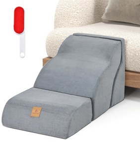Rampa para cães de espuma de 3 níveis com fundo antiderrapante para camas altas extra largas 2 em 1 escadas para animais de estimação cinza
