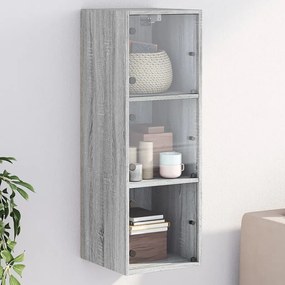 vidaXL Armário de parede c/ portas de vidro 35x37x100 cm cinza sonoma
