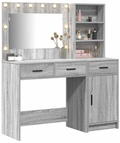 Conjunto de Mesa de Maquilhagem 2 Peças com LED Cinzento em Madeira de