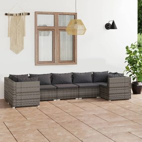 vidaXL 7 pcs conjunto lounge de jardim c/ almofadões vime PE cinzento