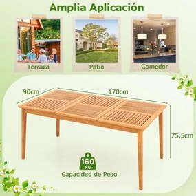 Mesa de jantar jardim para 6 pessoas 170 x 90 x 75,5 cm Madeira de acácia com orifício para guarda-sol de 5 cm Natural