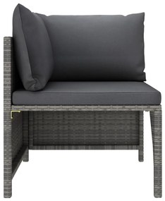 9 pcs conjunto lounge de jardim c/ almofadões vime PE cinzento