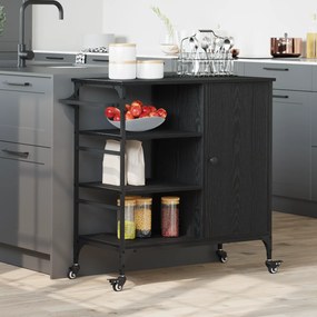 vidaXL Carrinho de Cozinha Carvalho Preto 87,5x38,5x84,5 cm Madeira de Engenharia