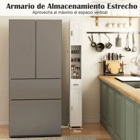 Armário de casa de banho alto de 181 cm estreito com 2 portas e prateleiras ajustáveis Faixa de luzes de 3 cores Branco