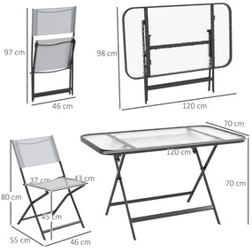 Conjunto de Refeição Mesa e 4 Cadeiras Dobráveis com Mesa de Vidro Temperado Estilo Moderno para Varanda Pátio Cinza