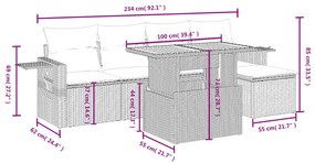 6 pcs conjunto sofás de jardim c/ almofadões vime PE preto