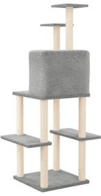 Árvore p/ gatos c/ arranhadores sisal 144,5 cm cinza-claro