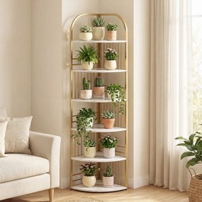 Estante de canto com 6 prateleiras, 42 x 42 x 181,5 cm, Estrutura metálica para plantas, exposição vertical para sala, quarto ou escritório, Branco e