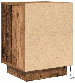 Mesa de cabeceira com luzes LED 38x34x50 cm madeira velha