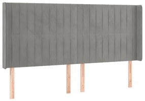 Cama box spring c/ colchão/LED 200x200 cm veludo cinzento-claro