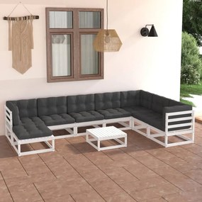 vidaXL 9 pcs conjunto lounge de jardim c/ almofadões pinho maciço