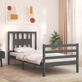 vidaXL Estrutura de cama com cabeceira 90x200 cm madeira maciça cinza