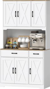 Aparador Alto de Cozinha, 94 x 39,5 x 175,2 cm, 6 Portas e 2 Gavetas, Branco