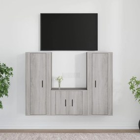 vidaXL Conjunto móveis de TV 3 pcs madeira processada sonoma cinza